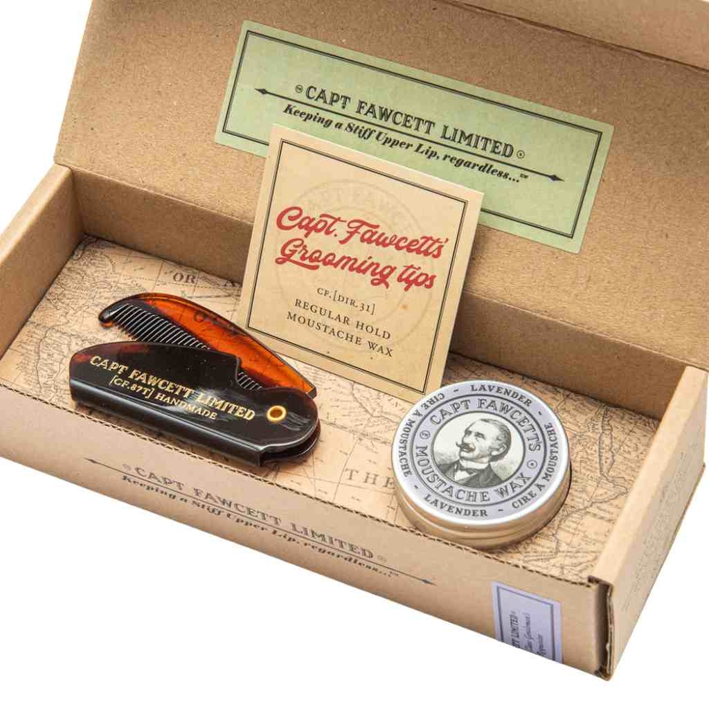 CAPTAIN FAWCETT Moustache Wax & Folding Pocket Moustache Comb - Lavender
