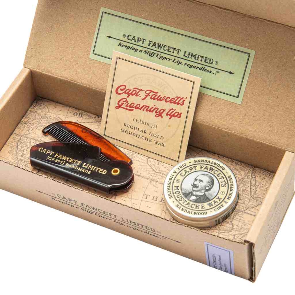 CAPTAIN FAWCETT Cire à moustache & peigne de poche Pliable - Bois de santal