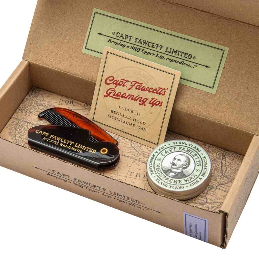 CAPTAIN FAWCETT Moustache Wax & Folding Pocket Moustache Comb - Ylang Ylang