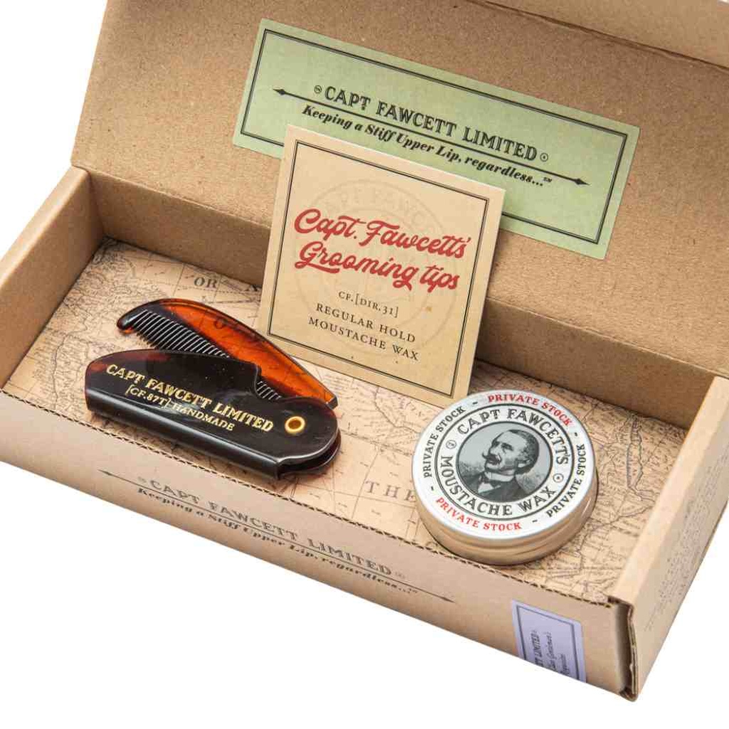 CAPTAIN FAWCETT Cire à moustache & peigne de poche pliable - Private Stock