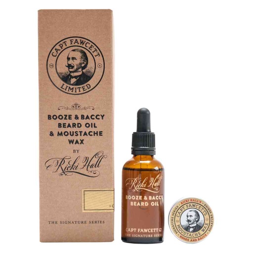 [90230BCS] CAPTAIN FAWCETT Coffret Ricki Hall's Booze & Baccy - Huile pour barbe de 50ml et Cire à moustache