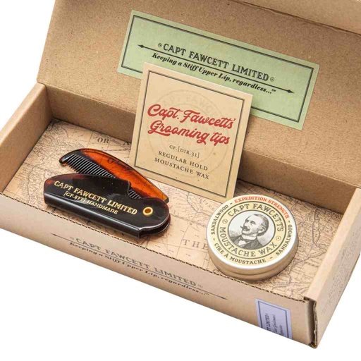 [CFA-6674] CAPTAIN FAWCETT Cire à Moustache & Peigne de Poche Pliable Expedition