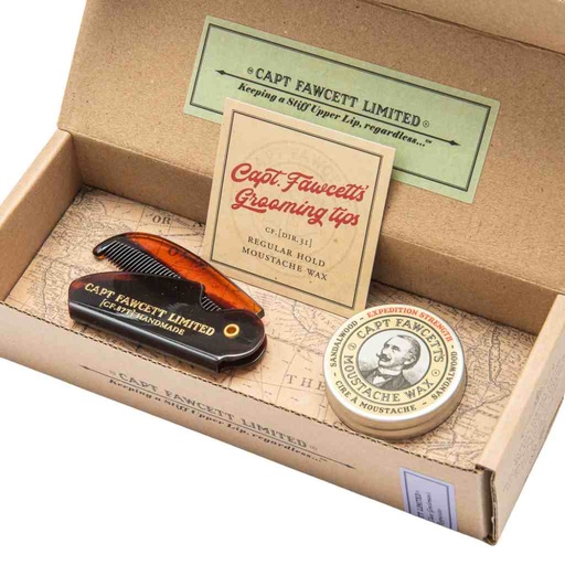 [CFA-6674] CAPTAIN FAWCETT Moustache Wax & Folding Pocket Moustache Comb Expedition 