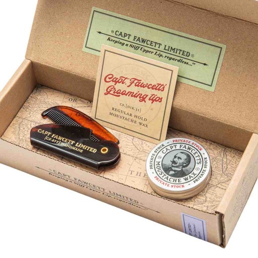 [CFA-6680] CAPTAIN FAWCETT Moustache Wax & Folding Pocket Moustache Comb Private Stock