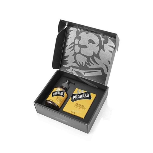 [PRO-400735] PRORASO Coffret shampoing et baume à barbe wood & spice